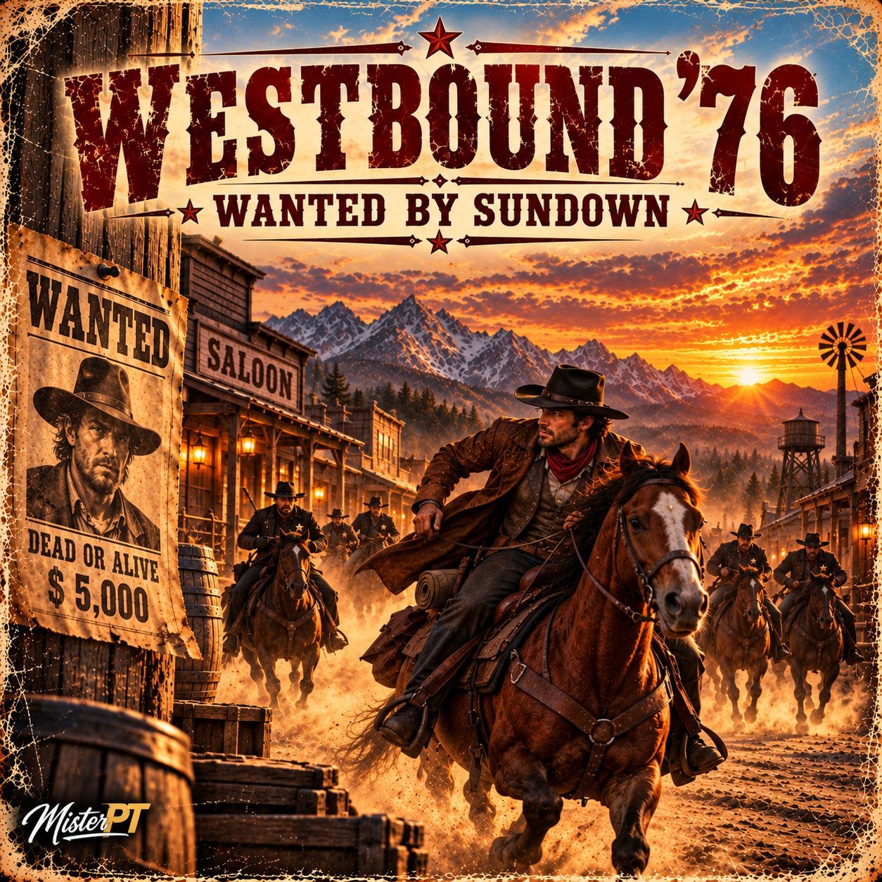Wanted by Sundown – song artwork from MisterPT's Westbound '76 album